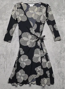 Maggy London Dress Womens Sz 4 Black White Full Wrap Casual Career Stretch - Picture 1 of 11