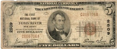 $5 1929 FN Bank of Toms River NJ - Image 1 of 2