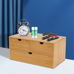 Natural Bamboo Desk Top Organizer Small with 3 Drawer Shelf No Assembly Required - Picture 1 of 9