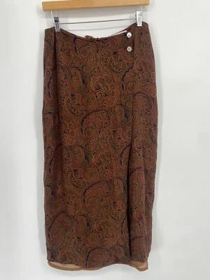 Falda Recta Casual Esquina ANEXO Midi PAISLEY TALLA 14 Fluida Forrada 100% Seda Chif Foto 1 de 4