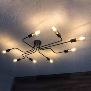 Black Sputnik Ceiling Light Fixture Industrial Semi Flush Mount Light for Dining - Picture 1 of 15