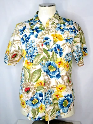 Camisa hawaiana Lizwear para mujer talla M floral amarilla azul manga Sh botón usado en excelente estado Foto 1 de 4