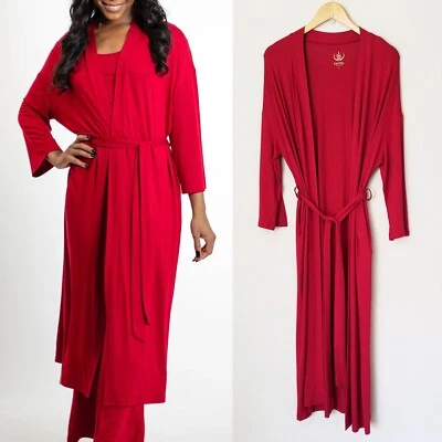 NUEVA Bata Serena Earthly Threads S Elevada Roja Bambú Viscosa Bolsillo con Cinturón $125 Foto 1 de 4
