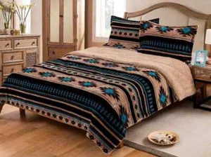 Southwest Aztec Sherpa Borrego Soft Plush Fleece Blanket 3-Pc Set & Free Pillow - Picture 1 of 12