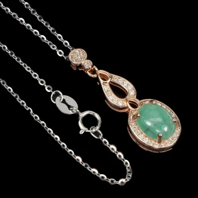 Collana In Argento Sterling 925 Con Ovale Verde Smeraldo 9x7mm Gioielleria 18 - Immagine 1 di 4