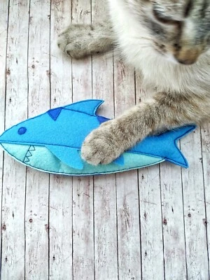 Catnip felt toy for cats Handmade  Personalized cat toys Shark - Image 1 of 4