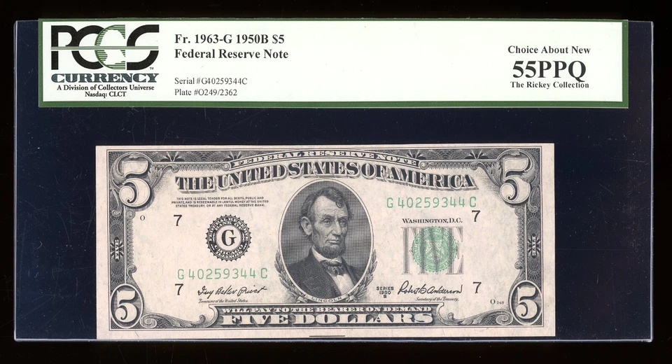 DBR 1950-B $5 FRN Chicago Fr. 1963-G PCGS 55 PPQ Serial G40259344C - Image 1 of 2