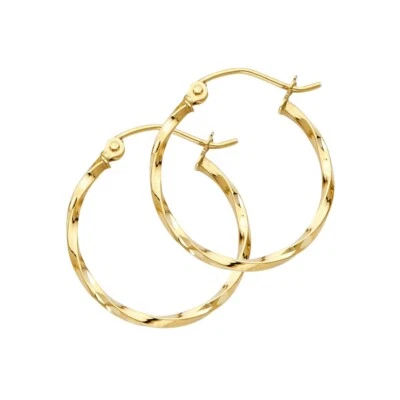 14K Yellow Gold Curled Hoop Earrings For Women - Image 1 of 4