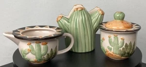Three piece, H.S. China, Southwestern-style, sugar, creamer and napkin holder - Picture 1 of 12