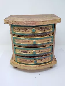 Indonesian / Balinese Handcrafted Wooden Yellow Green Curved Jewelry Box Stand - Picture 1 of 5