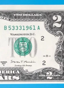 B 5333 1961 A : TRAILING YEAR 1961 $2 Two Dollar Bill Serial Number - Picture 1 of 3