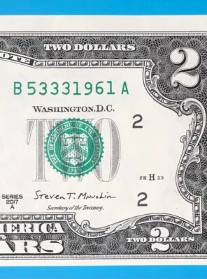 B 5333 1961 A : TRAILING YEAR 1961 $2 Two Dollar Bill Serial Number - Image 1 of 3