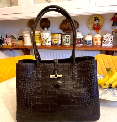 Longchamp Le Roseau tote bag. Classic brown croc. Large convertible to handbag. - Image 1 of 4