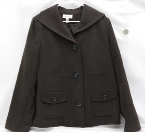 NWT JM Collection Espresso Brown Size L Single-Breasted Pea Coat Plush Jacket WE - Picture 1 of 10