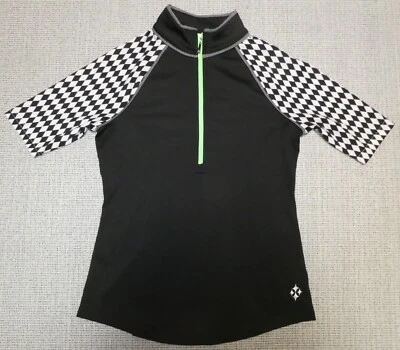 Jofit women's black/white checkered print 1/2-zip short-sleeved golf shirt Sz S - Image 1 of 3