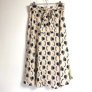 Ann Taylor Womens 8 Midi Skirt Geo Tie Waist Navy Tan White NEW - Picture 1 of 9