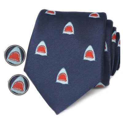 Juego de gemelos a juego con corbata de tiburón animal marino boca de tiburón corbata gemelos regalo Foto 1 de 4