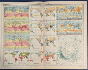 World Climate Map Times Atlas John Bartholomew Temperature Rainfall - Picture 1 of 5