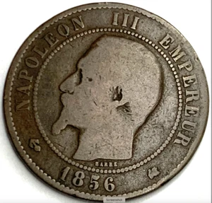 Exquisite 1856 France 10 Centimes Coin – Bordeaux Mint Bronze Classic - Picture 1 of 4