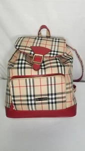 BURBERRY Nova Plaid Back Pack Dark Red Canvas & Leather - Picture 1 of 8