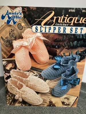 Annies Attic Antique Slipper Set Crochet Patterns Booklet 6 Patterns 1992 - Image 1 of 4
