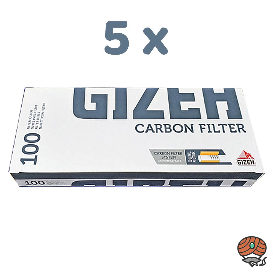 GIZEH Carbon Zigarettenhülsen / Filterhülsen Aktivkohle 5 x 100 Hülsen - Bild 1 von 1