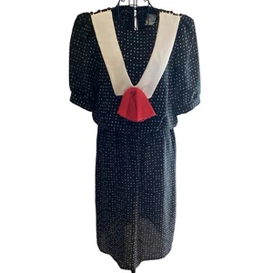 Mary My Love Vintage 80’s Sailor Collar Geometric Print Dress Size 10 USA Made - Picture 1 of 15