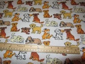 2 Yards Gray Polka Dot With Multicolored Dogs Toss Flannel Fabric - Picture 1 of 1