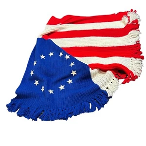Vintage Handarbeit gehäkelt Kunst USA Flagge 65" weiche große Decke Sammlerstück Betsy Ross - Bild 1 von 18