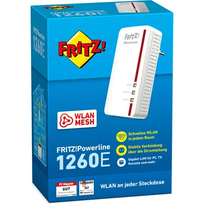 AVM Fritz! Powerline DLAN 1260E Kit WLAN, 1200 MBit/s ,Passthrough - Bild 1 von 4