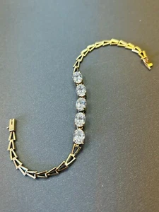14K MASSIVES GELBGOLD DAMEN DESIGNER ARMBAND 7" GROSSE WEISSE CZ STEINE 6,25 CT - Bild 1 von 9