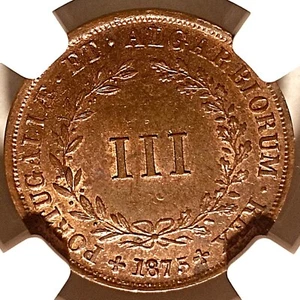NGC MS63 BN - Portugal 3 reis 1875 coin (D. Luiz I) - Picture 1 of 4