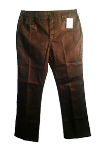 NWT Size 16 Diane Gilman Brown Shimmery Coated Straight Leg HIGH RISE Jeans - Picture 1 of 17