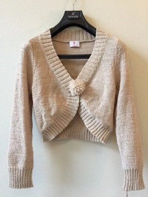 U by Emanuel Ungaro Beige Bolero Cardigan Sweater Party Jacket Pompom Cute NWT  - Image 1 of 4
