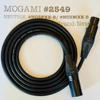 1–50 ft Mogami 2549 Black | Choose Neutrik XLR/TRS | Tokyo Made | Bulk Ready