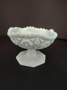 Fosteria Winburn Aqua Blue Milk Glass Pedestal Compote Dish 3.5 Inches Tall - Picture 1 of 4