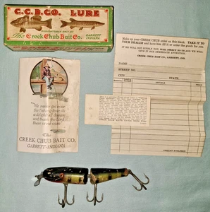 Vtg Creek Chub CCB Co. Jointed Pikie Minnow wooden fishing lure & box - Bild 1 von 24