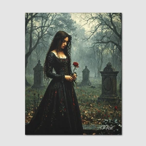 Gothic Victorian Mourning Canvas Wall Art Victorian Dark Moody Painting Print  - Picture 1 of 18