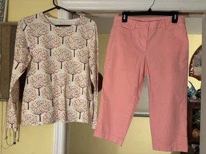 Pantalones capri Talbots Perfect Skimmer 8P de algodón rosa claro y camiseta M Talbots L/S - Imagen 1 de 6