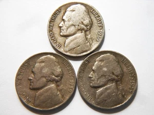 *3er Set* (sehr schön bis F) 1939-S Jefferson Nickels, schöne Münzen zum Sammeln - Bild 1 von 2