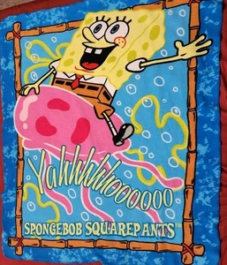 Nickelodeon Spongebob Squarepants 48x50 Fleece Throw Jelly Fish Riding Yahhhooo - Picture 1 of 8