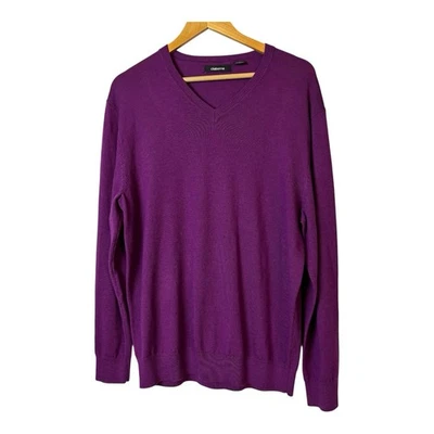 Suéter Claiborne 100 % lana merino extra fina para hombre suéter grande cuello en V púrpura Foto 1 de 4