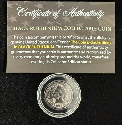 ¡Centavo cabeza india 1893 en moneda de rutenio negro con certificación de autenticidad! Foto 1 de 4