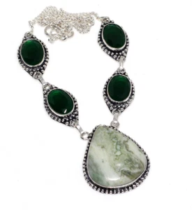 Larsonite Green Onyx 925 Silver Plated Gemstone Handmade Necklace Pendant - Picture 1 of 8
