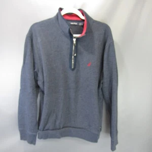 Nautica 1/4 Zip Sweatshirt Men's Size L Heather Navy Large Pullover w/ Pockets - Picture 1 of 10