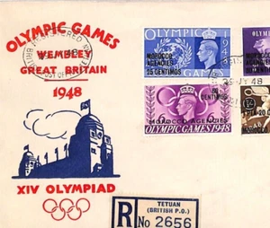 MOROCCO AGENCIES KGVI 1948 OLYMPICS FDC Tetuan ILLUSTRATED First Day Cover YJ331 - Picture 1 of 8