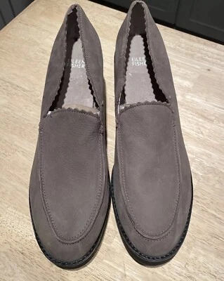 Eileen Fisher Shoes Harris Chunky Heeled Wedge Loafer Womens Sz 11 Suede Taupe - Image 1 of 4