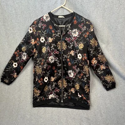Chaqueta deportiva Sophie Rue negra floral cremallera completa estilo bombardero para mujer talla grande Foto 1 de 4