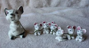 Mice Mouse Figurines Proud Mother Mouse 6 Babies Ceramic Hand Painted Made Japan - Picture 1 of 1
