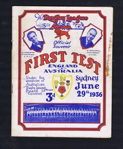 #E. 1936 RUGBY LEAGUE PROGRAM - ENGLAND V AUSTRALIA 29th June, 1st Test - Picture 1 of 4